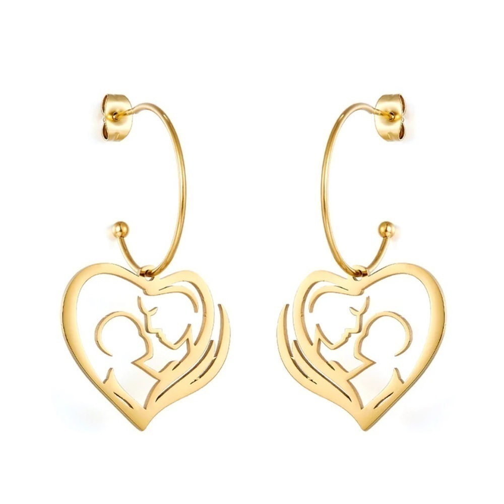 18k Gold Plated Heart Hollow Motherly Love Earrings
